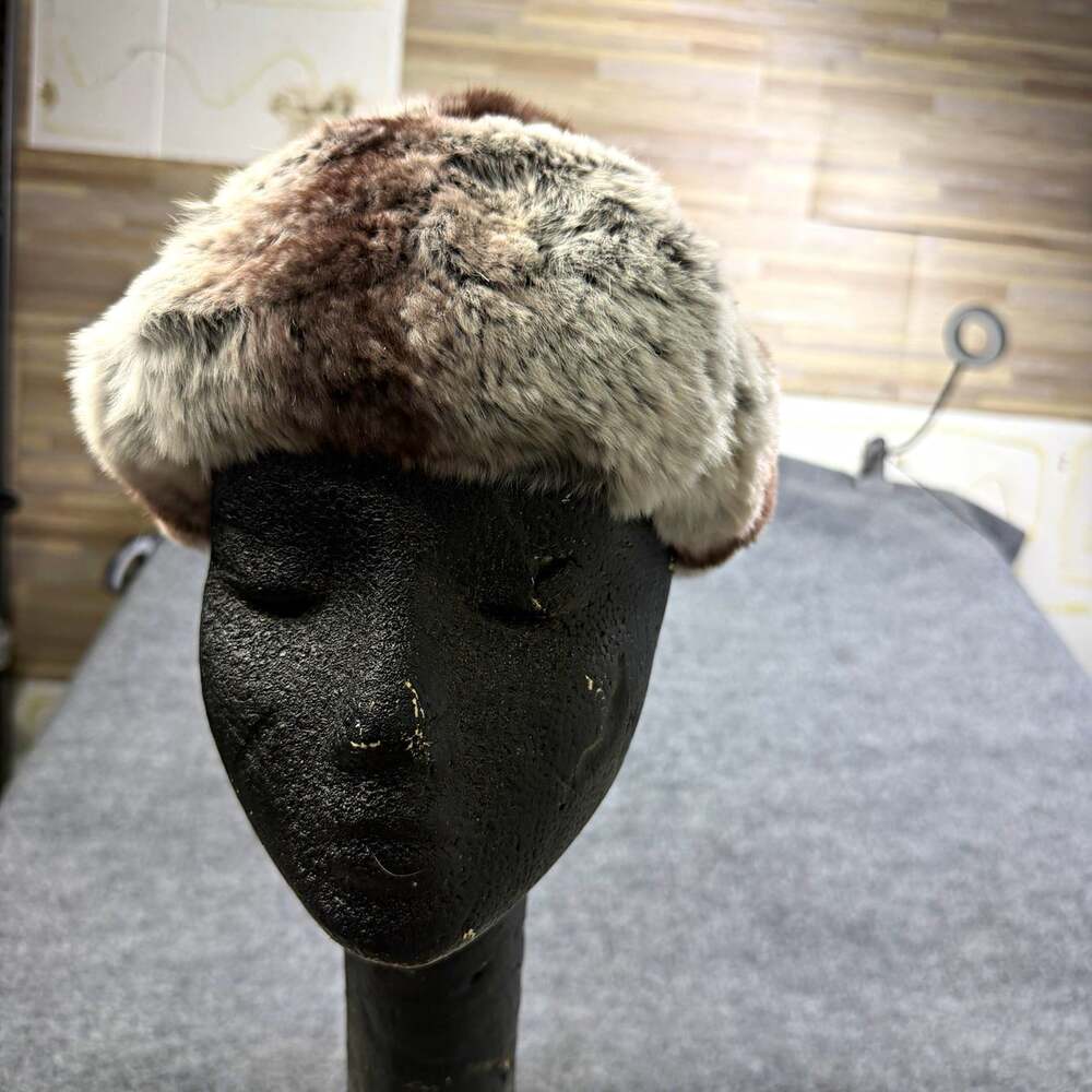 Miss Alice Fur Hat Gray Brown White Pillbox Women's Vintage Hat